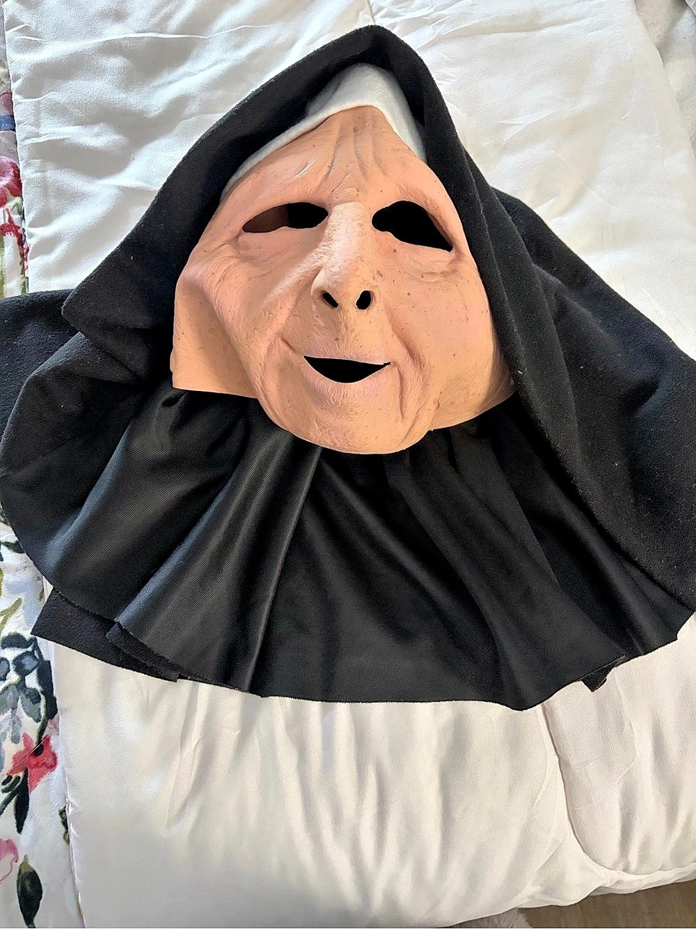 Old Nun Latex Face Mask with Fabric Back in Black